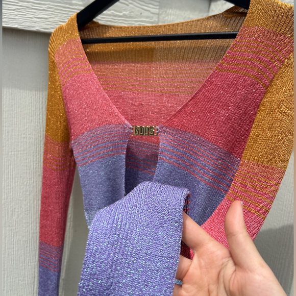 GCDS Printed V-Neck Crop Top Orange Gradient Cardigan - Picture 3 of 6